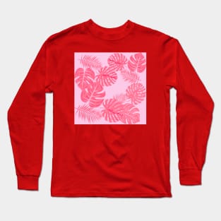 Tropical flamingo pink leaves Long Sleeve T-Shirt